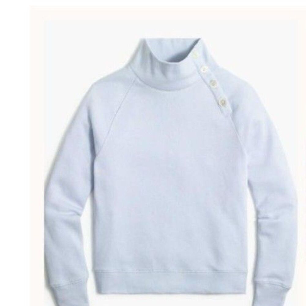 J. Crew Light Blue Button-Shoulder Funnel Neck Sweatshirt